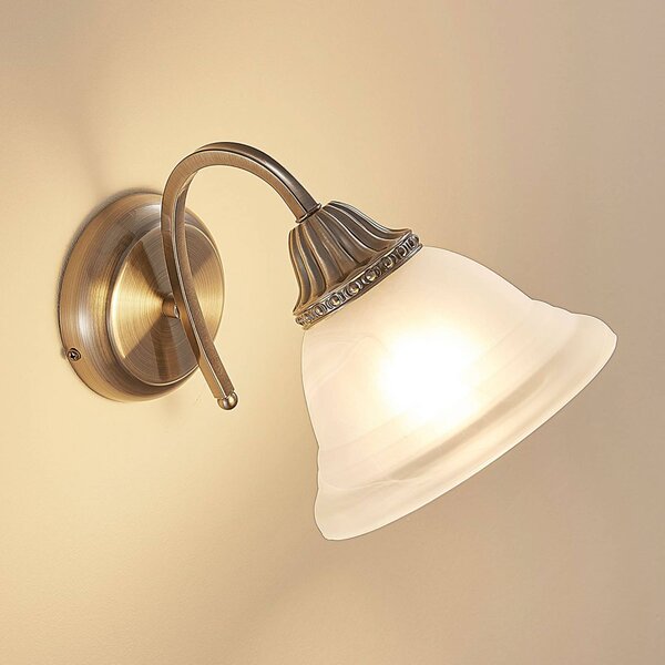 Lindby fali lámpa Mialina, 20 cm, antik sárgaréz, fém, üveg, dimmelhető, Bronz / antik sárgaréz, Nappali / Étkező
