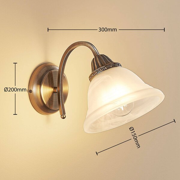Lindby fali lámpa Mialina, 20 cm, antik sárgaréz, fém, üveg, dimmelhető, Bronz / antik sárgaréz, Nappali / Étkező