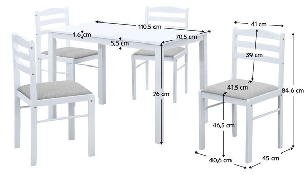 Étkezőgarnitúra 1+4, fehér/bézsesszürke, SOMIN