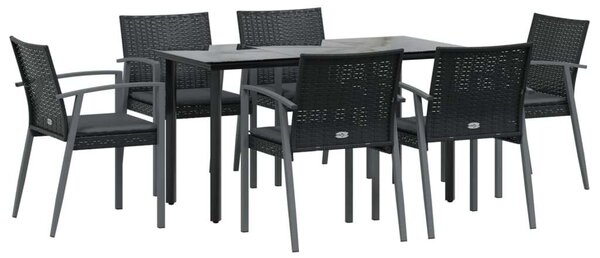 7 részes polyrattan és acél kerti étkezőgarnitúra párnával