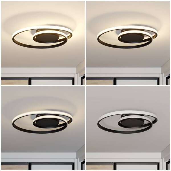 Lindby LED mennyezeti lámpa Kyron, fekete, alumínium, dimmelhető, Ø45cm, dimmelhető, Fekete, Nappali / Étkező, Alumínium, Modern