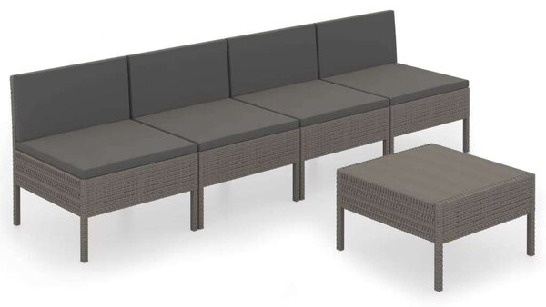 Polyrattan Kerti Ülőgarnitúra - 5 részes - Szürke