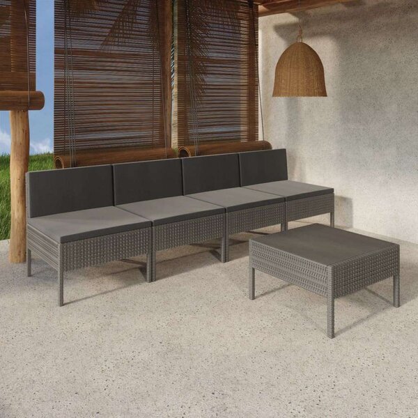 Polyrattan Kerti Ülőgarnitúra - 5 részes - Szürke