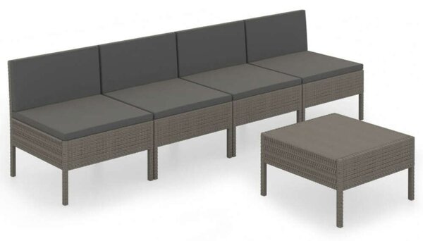 Polyrattan Kerti Ülőgarnitúra - 5 részes - Szürke