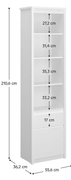 Nyitott polcos szekrény 1D1S, fehér, ERODIN