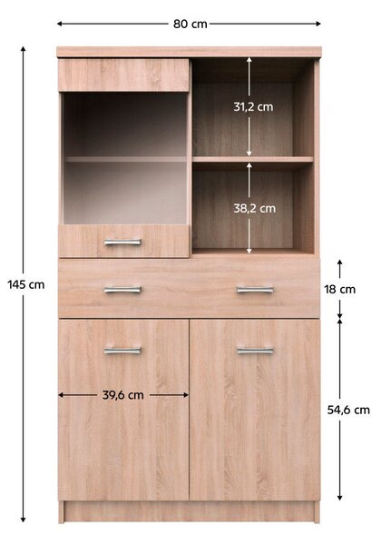 Vitrin 2D1W1S/80, sonoma tölgy, TOPTY TYP 34