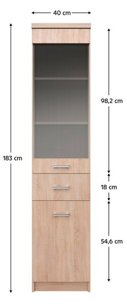 Vitrin 1D1W1S, sonoma tölgy, univerzális,TOPTY TYP 32
