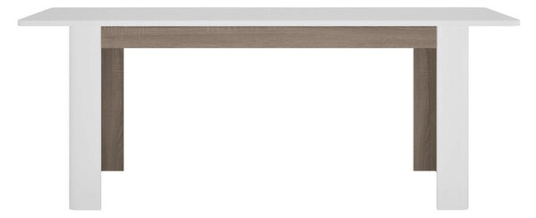 Széthúzható étkezőasztal, fehér extra magasfényű HG/sonoma tölgy sötét trufla, 160-200x90 cm, LYNATET TYP 75