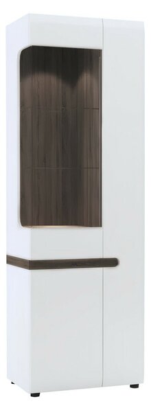Vitrin, fehér extra magas fényű HG/trufla sonoma tölgy, balos, LYNATET 01