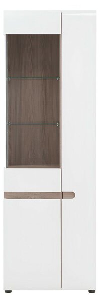 Vitrin, fehér extra magas fényű HG/trufla sonoma tölgy, balos, LYNATET 01