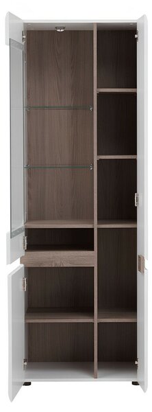 Vitrin, fehér extra magas fényű HG/trufla sonoma tölgy, balos, LYNATET 01