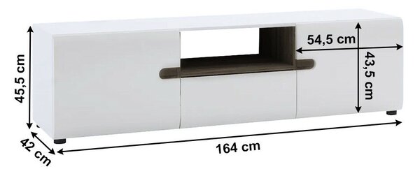 TV komód, fehér - extra magas fényű HG/trufla sonoma tölgy, LYNATET 50