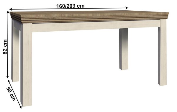 Étkezőasztal, széthúzható, északi lucfenyő / vad tölgyfa, 160-203x90 cm, ROYAL ST