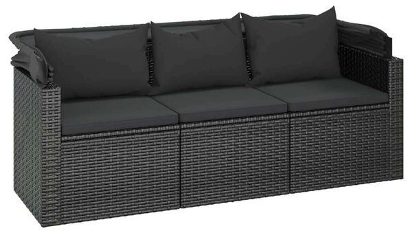 4 részes fekete polyrattan kerti ülőgarnitúra párnákkal