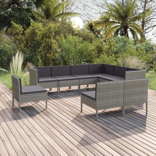 Polyrattan Kerti Ülőgarnitúra - 9 részes - Szürke