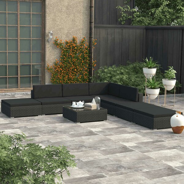 Polyrattan Kerti Bútorszett - 8 részes - Fekete