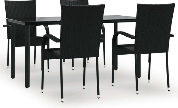 Polyrattan Kerti Étkezőgarnitúra - 5 részes - Fekete