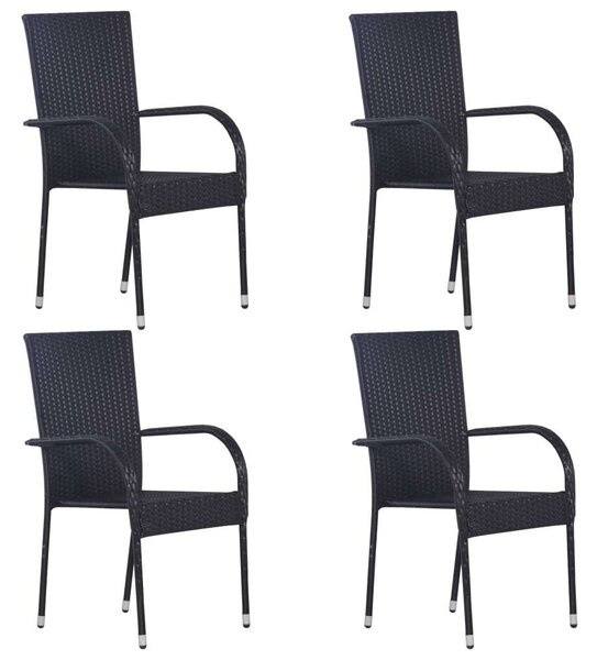Polyrattan Kerti Étkezőgarnitúra - 5 részes - Fekete
