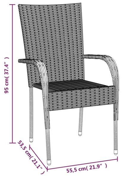 Polyrattan Kerti Étkezőgarnitúra - 5 részes - Fekete