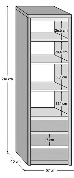 Könyvespolc, DTD laminált, tölgy sonoma, NORTY TYP 5