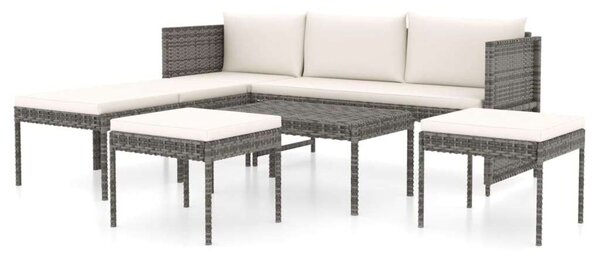 6-részes szürke polyrattan kerti bútorszett párnákkal
