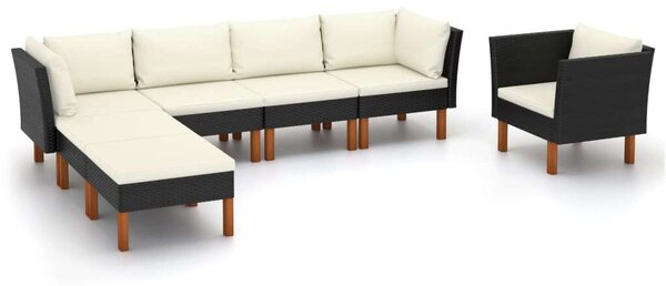 Polyrattan Kerti Ülőgarnitúra - 7 részes - Fekete