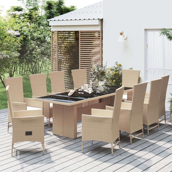 VidaXL Polyrattan Kerti Étkezőgarnitúra - 11 részes, Bézs