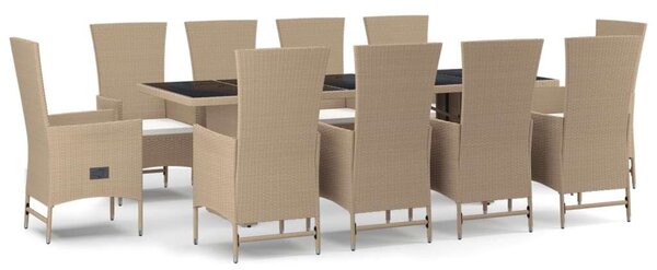VidaXL Polyrattan Kerti Étkezőgarnitúra - 11 részes, Bézs