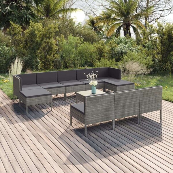 Polyrattan Kerti Bútorszett - 11 részes - Szürke