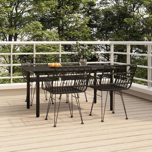Elegáns Fekete Polyrattan Kerti Étkezőgarnitúra - 5 részes