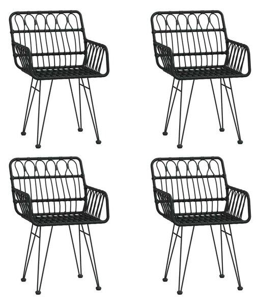 Elegáns Fekete Polyrattan Kerti Étkezőgarnitúra - 5 részes