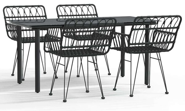 Elegáns Fekete Polyrattan Kerti Étkezőgarnitúra - 5 részes
