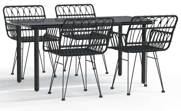 Elegáns Fekete Polyrattan Kerti Étkezőgarnitúra - 5 részes