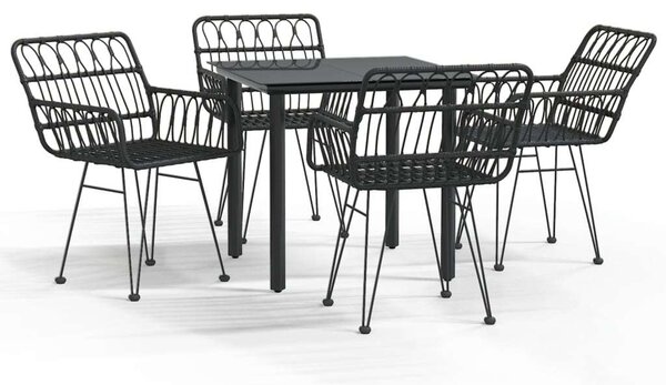 5 részes fekete polyrattan kerti étkezőgarnitúra