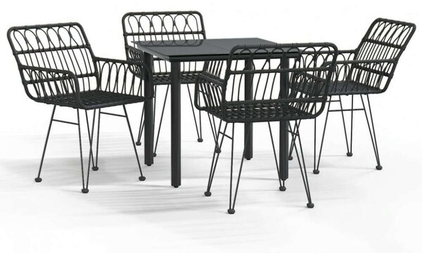 5 részes fekete polyrattan kerti étkezőgarnitúra