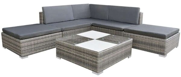 Polyrattan Kerti Ülőgarnitúra - Szürke - 6 részes