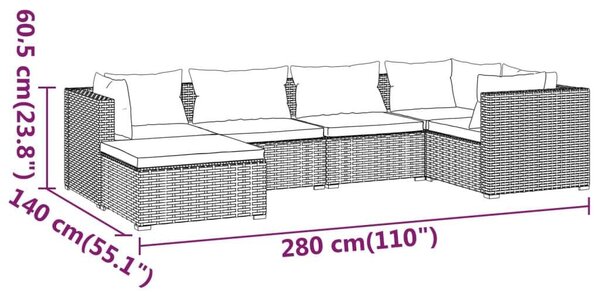 Polyrattan Kerti Ülőgarnitúra - Barna - 6 részes