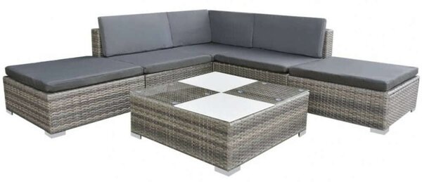 Polyrattan Kerti Ülőgarnitúra - Szürke - 6 részes