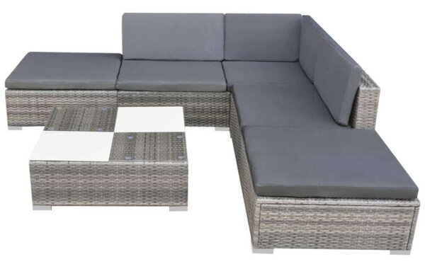 Polyrattan Kerti Ülőgarnitúra - Szürke - 6 részes