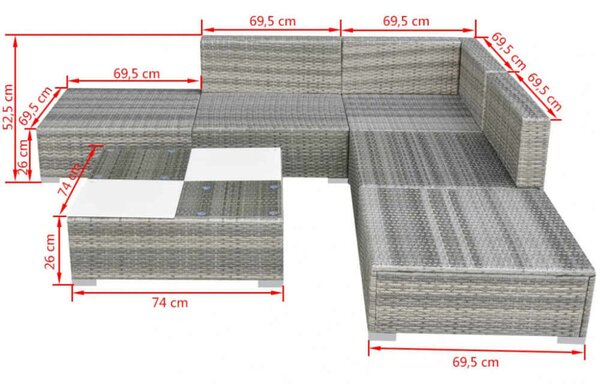 Polyrattan Kerti Ülőgarnitúra - Szürke - 6 részes