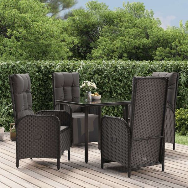 5 részes fekete polyrattan kerti étkezőgarnitúra párnákkal