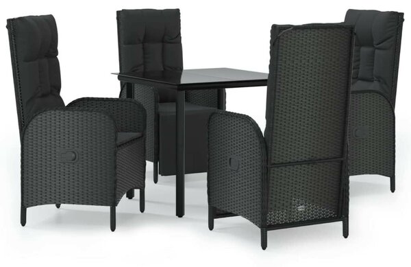 5 részes fekete polyrattan kerti étkezőgarnitúra párnákkal