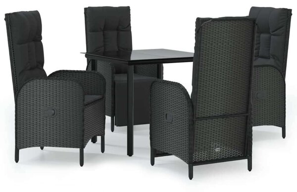 5 részes fekete polyrattan kerti étkezőgarnitúra párnákkal
