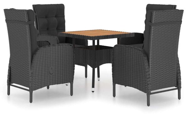 VidaXL 5 részes Kerti Étkezőgarnitúra - Fekete Polyrattan