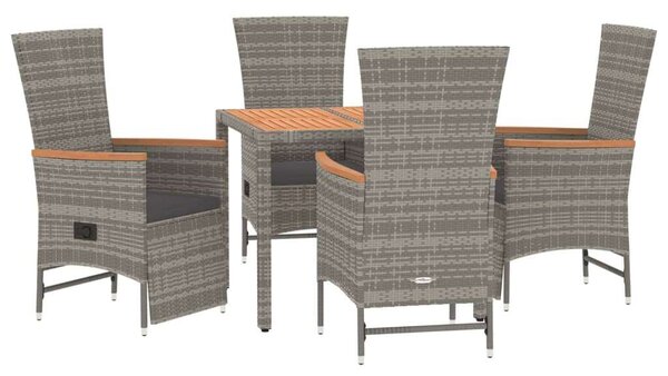 Polyrattan Kerti Étkezőgarnitúra - Szürke - 5 részes
