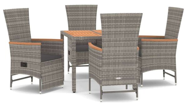 Polyrattan Kerti Étkezőgarnitúra - Szürke - 5 részes