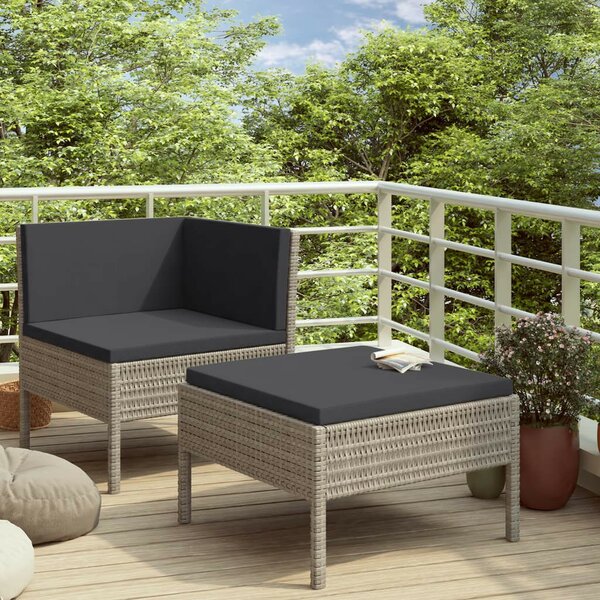Polyrattan Kerti Bútorszett - Sarokkanapé és Lábtartó - Szürke