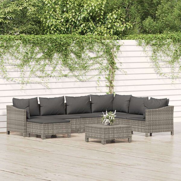 VidaXL 8 részes szürke polyrattan kerti ülőgarnitúra párnákkal