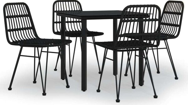 5 részes fekete polyrattan kerti étkezőgarnitúra