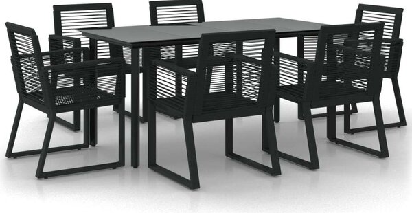 Rattan Kerti Étkezőgarnitúra - 7 részes - Fekete